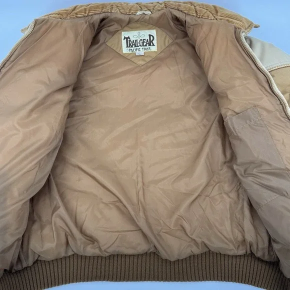 Vintage Trail Gear Pacific Trail Puffer Jacket Large Brown Western Yoke Corduroy